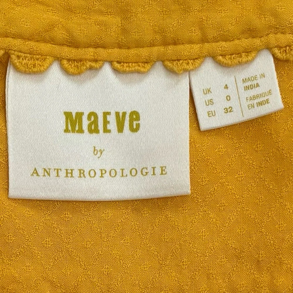 MAEVE Anthropologie Yellow Boswell Peasant Blouse Balloon Sleeve Boho V-Neck 0 - Picture 5 of 10